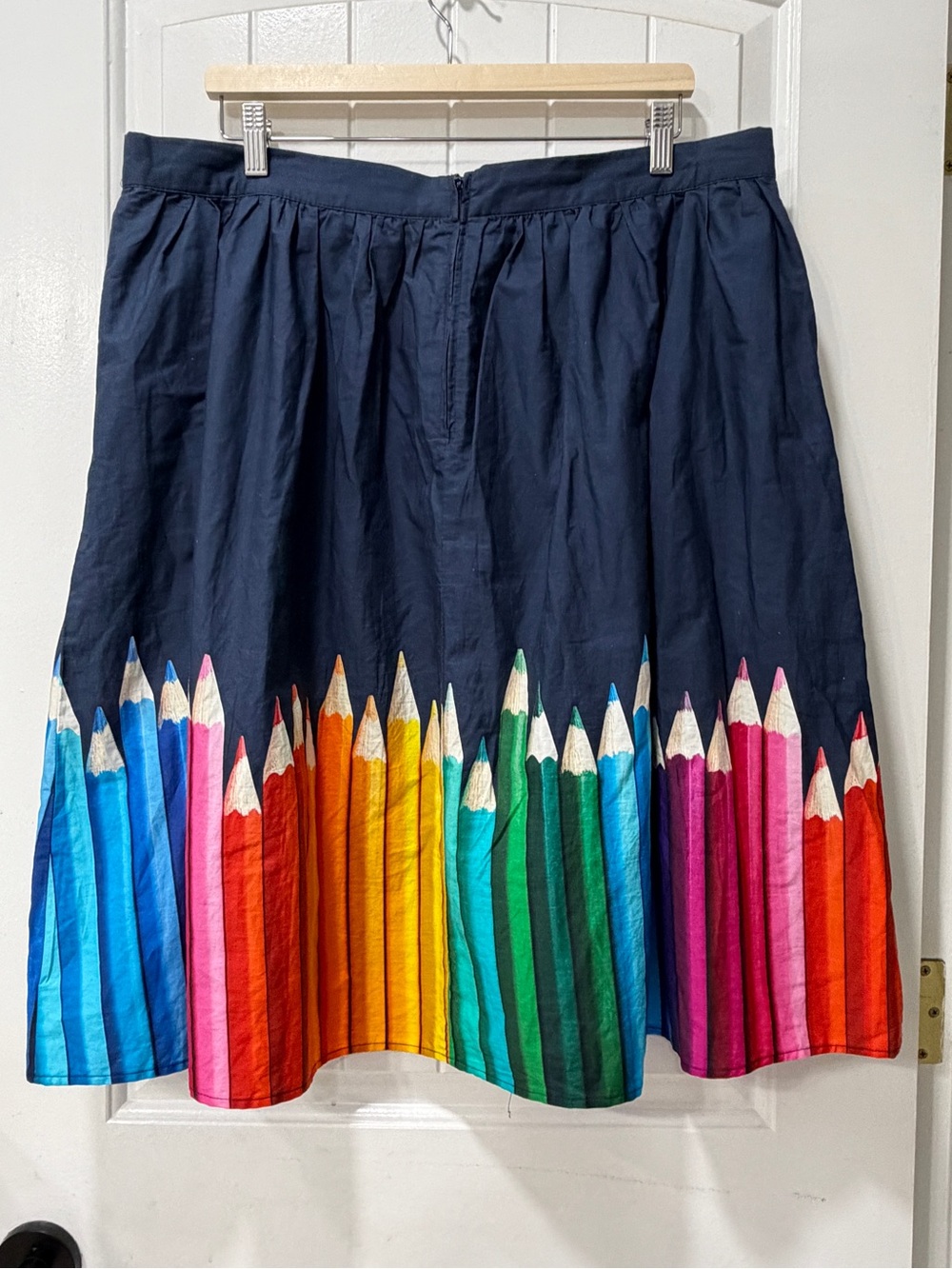 ModCloth Fervour Navy Pencil Print Midi Skirt with Rainbow Pencil Prints - Picture 5 of 8